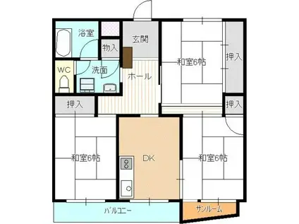 三ツ矢クレッシェンド北方(3DK/4階)の間取り写真