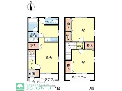 グランディールB棟(2LDK/1階)の間取り写真