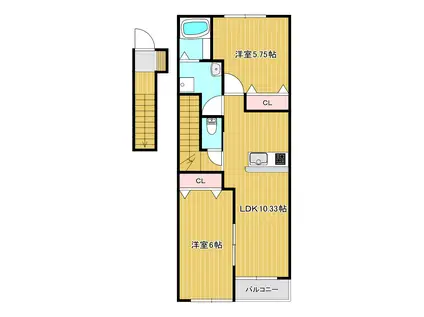 アイタウン庭瀬(2LDK/2階)の間取り写真