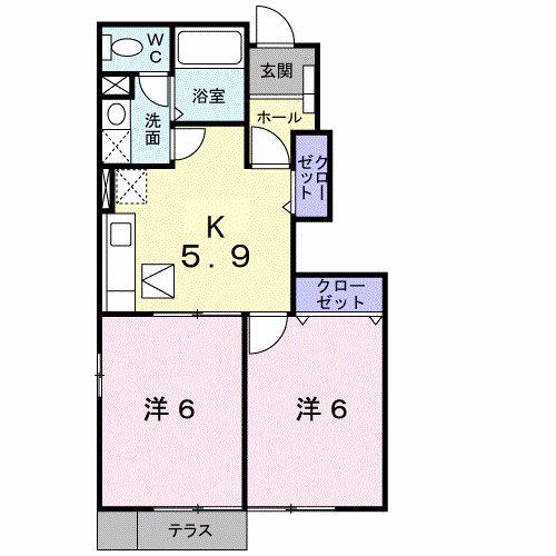 クレスト-ルF(2K/1階)の間取り写真