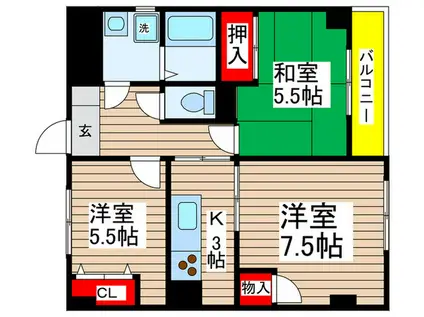 ベルモツインズ(3K/2階)の間取り写真