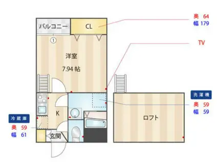 ポルックス(1K/2階)の間取り写真