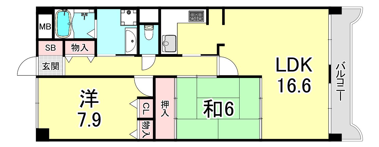 セントポリア神戸運動公園(2LDK/6階)の間取り写真