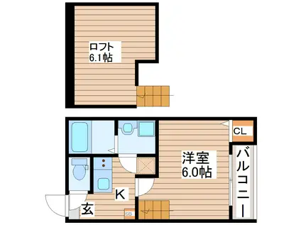 ハーモニーテラスS(1K/2階)の間取り写真