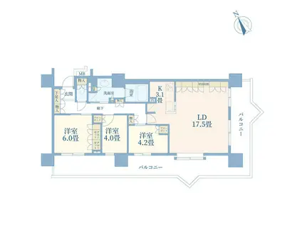 パークタワー王子リバーグレイス(3LDK/13階)の間取り写真