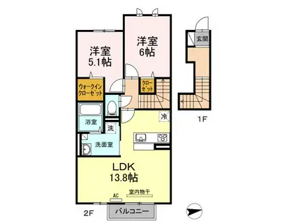 高松琴平電鉄長尾線 元山駅(高松) 徒歩22分 2階建 築9年(2LDK/2階)の間取り写真