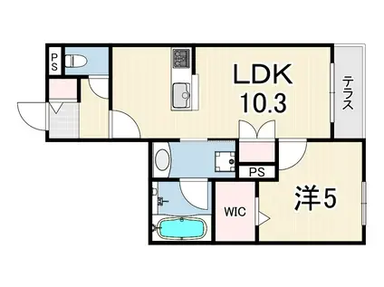 西宮市門前町ヘーベルメゾン(1LDK/1階)の間取り写真
