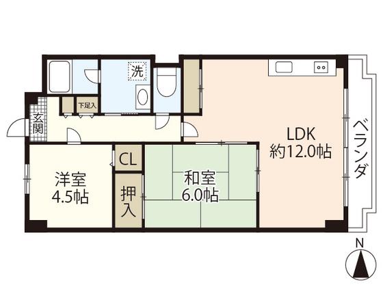 エクセルK1(2LDK/4階)の間取り写真