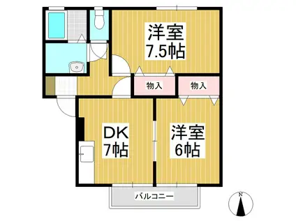 パレフロールB棟(2DK/2階)の間取り写真