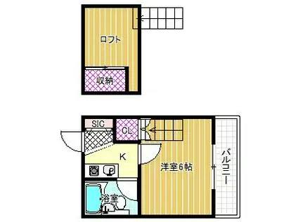 ヨーロピアン22番館(1K/2階)の間取り写真