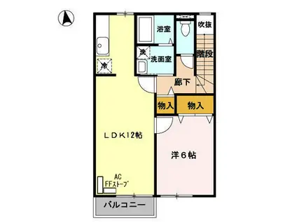 セジュールバラ(1LDK/2階)の間取り写真