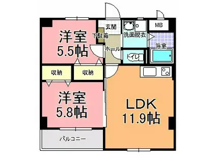CE DEAR 五軒町(2LDK/8階)の間取り写真