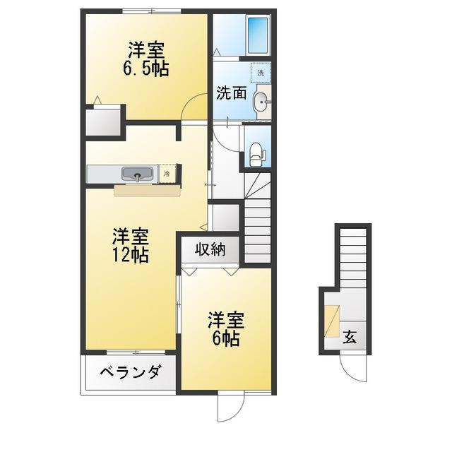 ヴェリテ・ボーI(2LDK/2階)の間取り写真