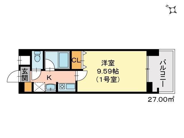 コーポラス伊福(1K/4階)の間取り写真