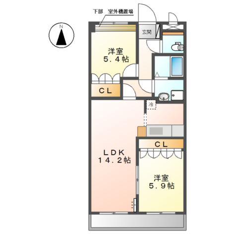 ベルウェイク(2LDK/2階)の間取り写真