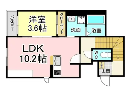LILA城野(1LDK/2階)の間取り写真