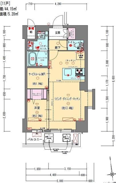 プレサンスNEO九条ディアシス(1SLDK/11階)の間取り写真