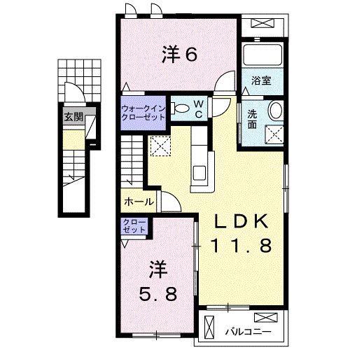 スカイーパームB(2LDK/2階)の間取り写真