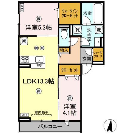 DーRESIDENCE南蔵王町1丁目W(2LDK/1階)の間取り写真