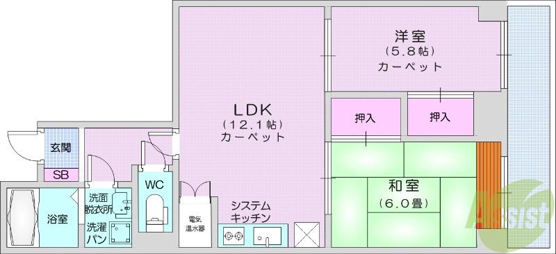 ニュー長町サンハイツ(2LDK/6階)の間取り写真