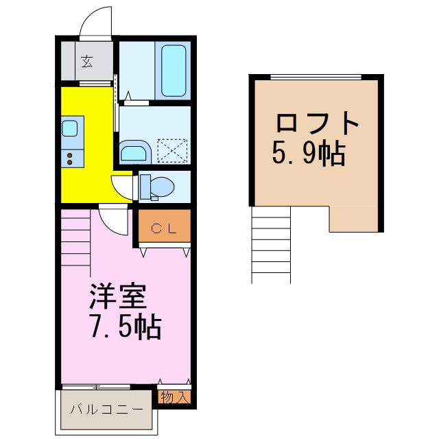 ヨークパレス・3(1K/2階)の間取り写真