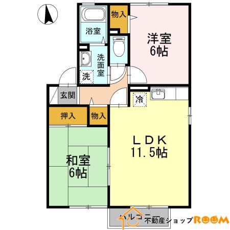 アークフラッツ A棟(2LDK/2階)の間取り写真