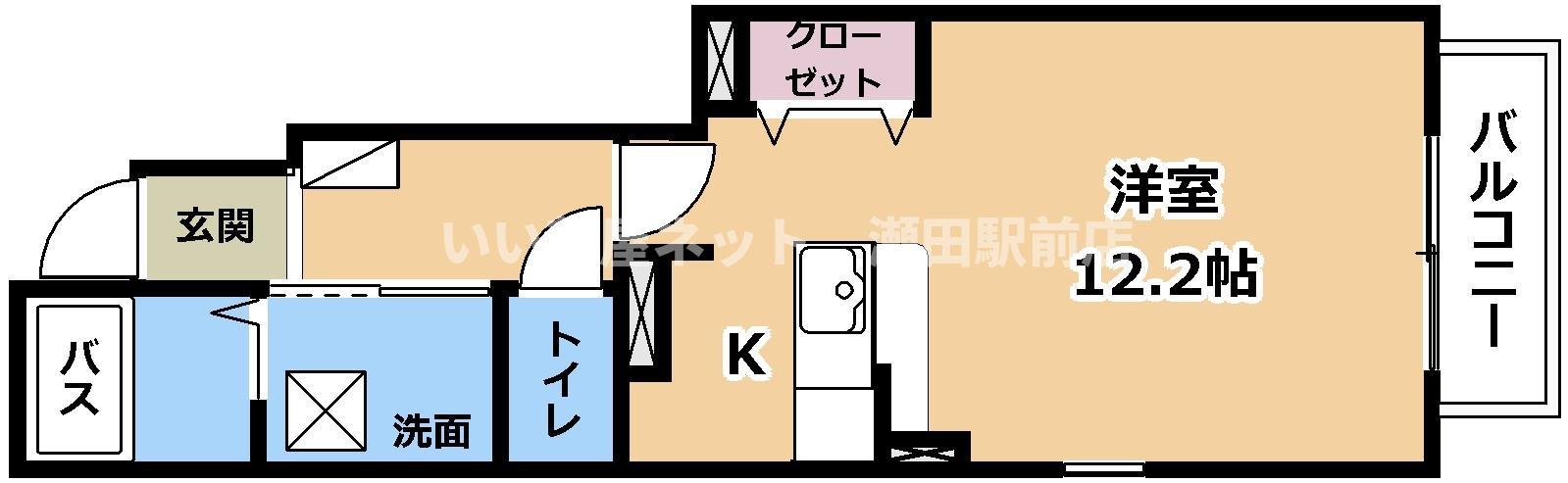 プリートカーサ(ワンルーム/1階)の間取り写真