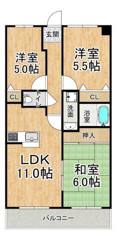 エスポワール西神戸(3LDK/2階)の間取り写真