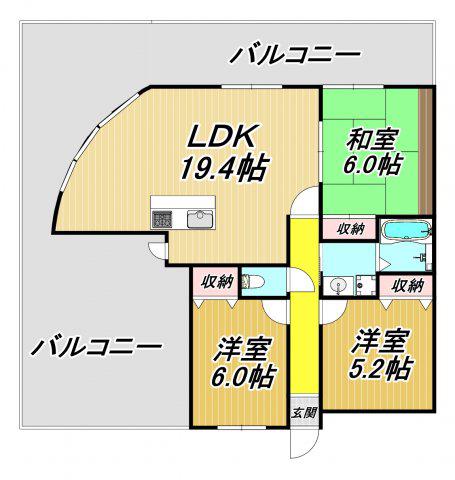 ディグランシャンドフルール(3LDK/7階)の間取り写真