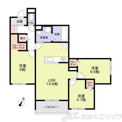 ハイテラス千里山(3LDK/2階)の間取り写真