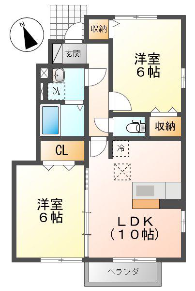 グランメール B(1LDK/2階)の間取り写真