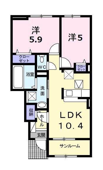 スマイル・リヴ・ウィッシュ A(2LDK/1階)の間取り写真