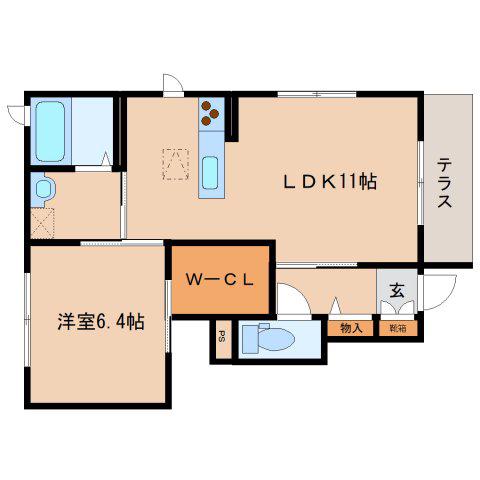 ヴィルヌーブB(1LDK/1階)の間取り写真