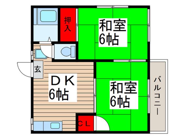 タウニー浜野B(2DK/1階)の間取り写真