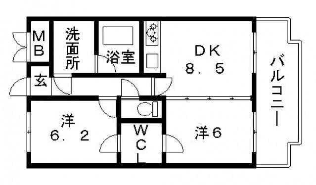 アリエス(2DK/2階)の間取り写真