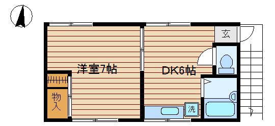 塩野荘(1DK/2階)の間取り写真
