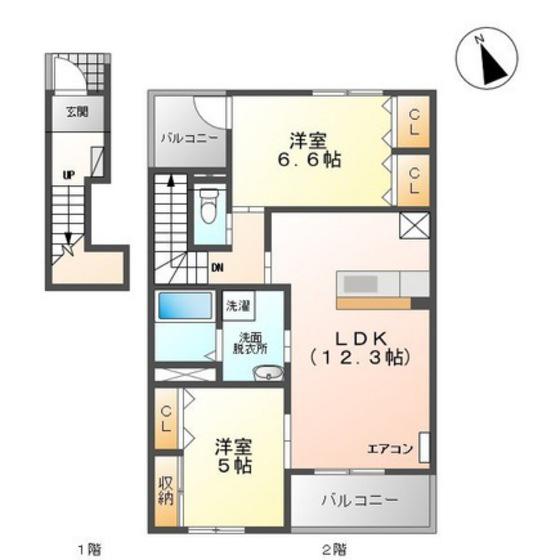 ユニヴァリィサンサン(2LDK/2階)の間取り写真