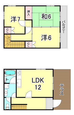 野上さくらハイツ(3LDK/1階)の間取り写真