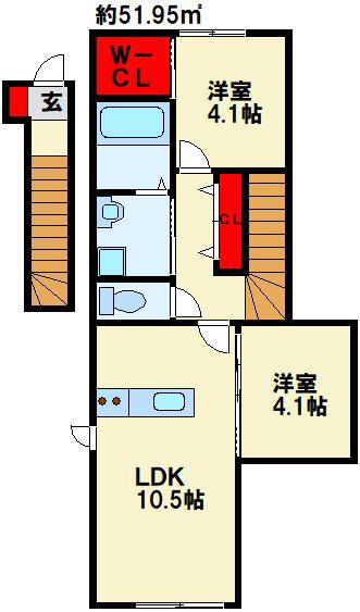 SUN VIA下到津(2LDK/2階)の間取り写真