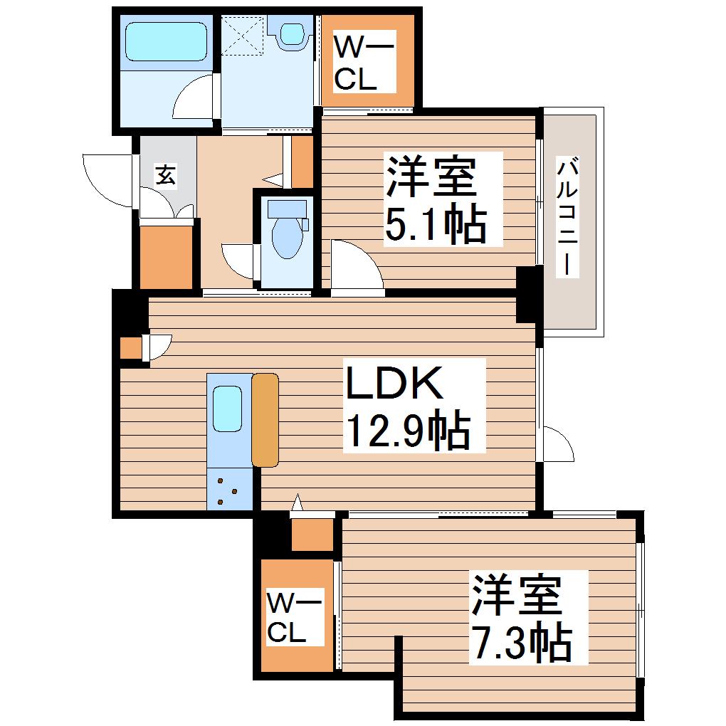GRANRIA西公園(2LDK/3階)の間取り写真