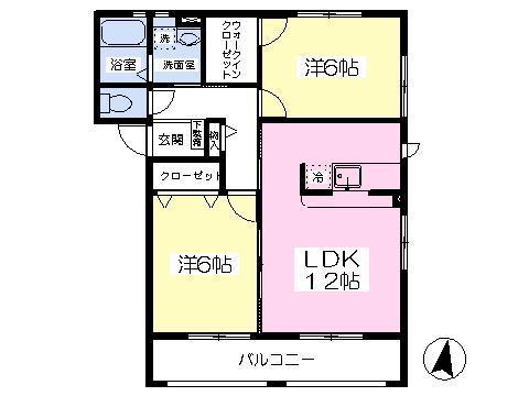 クレシェンド・V(2LDK/1階)の間取り写真
