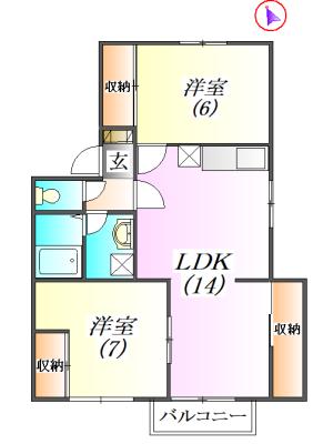 リノキューブ藤原台(2LDK/2階)の間取り写真