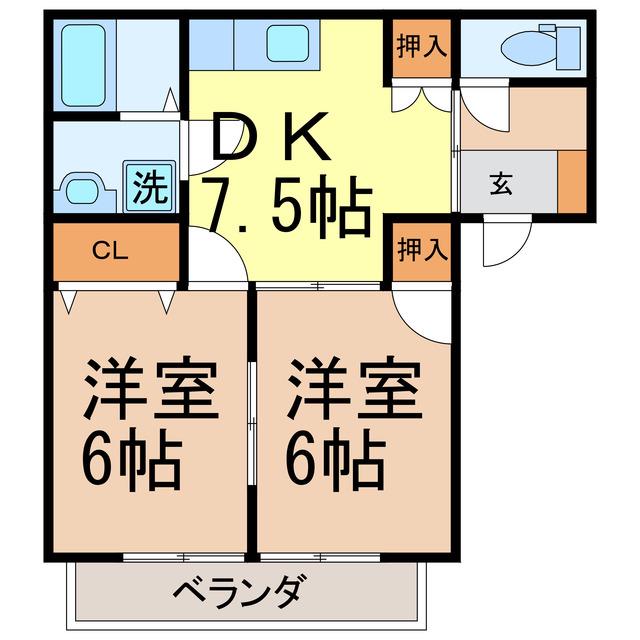 パークハイツIMAI A(2DK/1階)の間取り写真