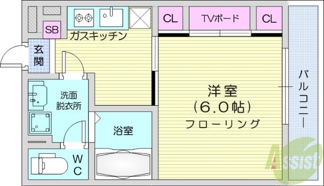 LALLURE(1K/3階)の間取り写真