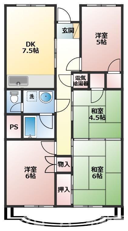 蓬莱マンション(4DK/6階)の間取り写真
