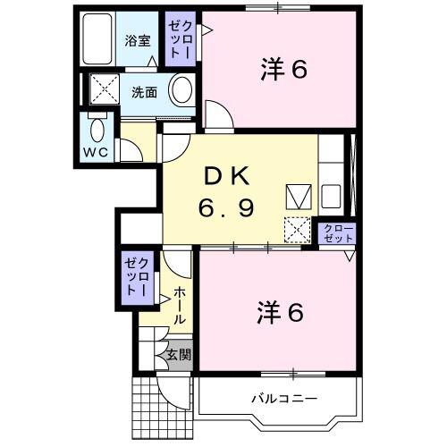 パルテールA(2DK/1階)の間取り写真