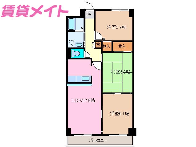 ベルデ中野館(3LDK/4階)の間取り写真