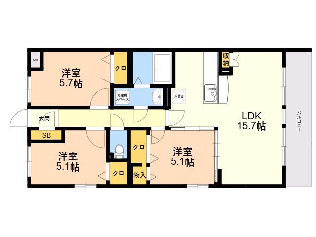 ハッピネス若葉台2(3LDK/3階)の間取り写真