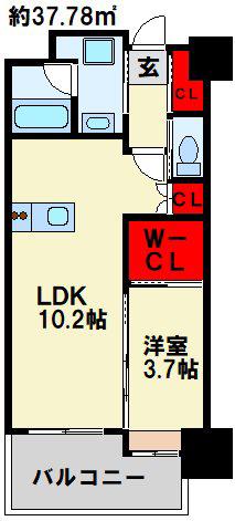 ヒルクレスト片野グランデI(1LDK/4階)の間取り写真