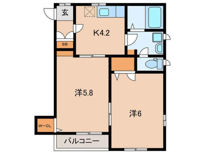 ビエナ赤坂(2K/3階)の間取り写真
